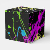 Retro Regenboog van Neon Paint Spletters op zwart Bedankdoosjes (Achterkant)