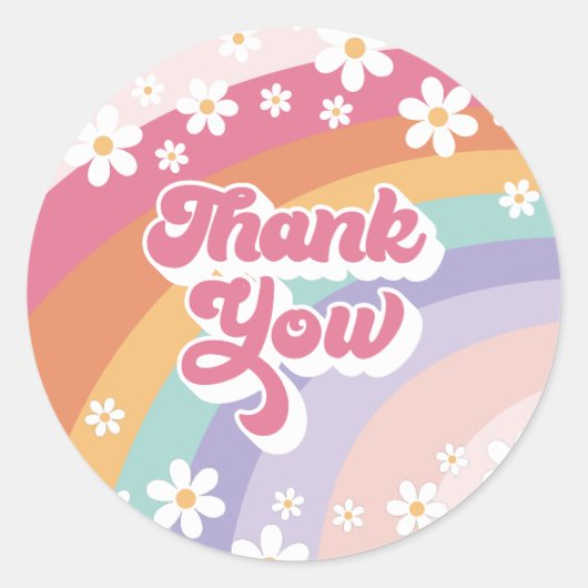 Retro Regenboog Verjaardag Bedankt Ronde Sticker (Voorkant)