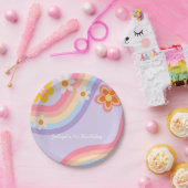 Retro Regenboog Verjaardag Papieren Bordje (Feest)
