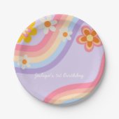 Retro Regenboog Verjaardag Papieren Bordje (Voorkant)