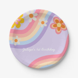 Retro Regenboog Verjaardag Papieren Bordje