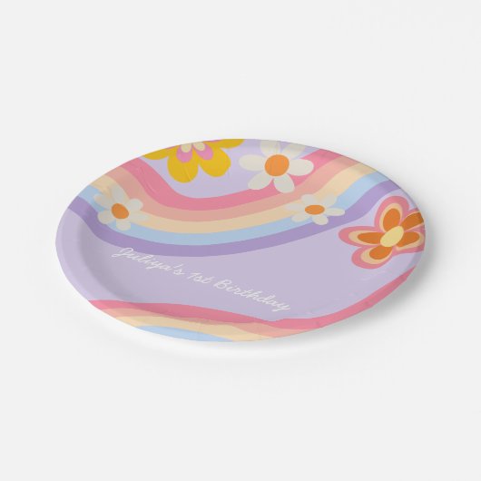 Retro Regenboog Verjaardag Papieren Bordje (Gekanteld)