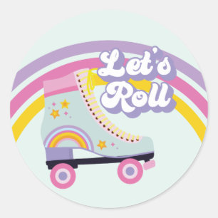 Retro regenboog verjaardag roller skate ronde sticker