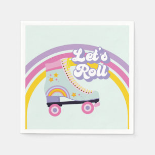 Retro regenboog verjaardag roller skate servet
