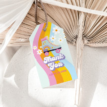 Retro regenboog verjaardagscadeau labels voor roll