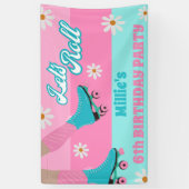 Retro regenboog verjaardagsfeest op rollerskates spandoek (Verticaal)