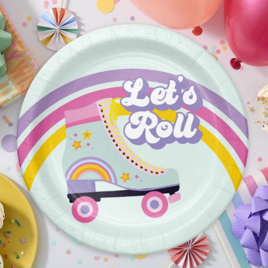 Retro regenboog verjaardagsroller skate papieren bordje