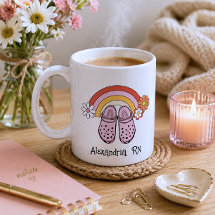 Retro Regenboog Verpleegster Monogram Koffiemok