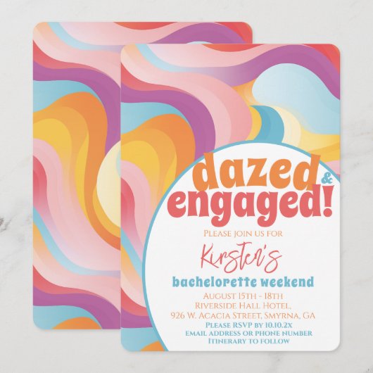 Retro regenboog versuft en verloofd vrijgezellenfe kaart (Voorkant / Achterkant)