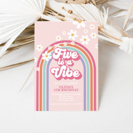 Retro Regenboog Vijf is een Vibe 5e Verjaardag Kaart