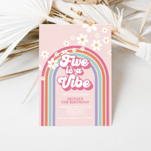 Retro Regenboog Vijf is een Vibe 5e Verjaardag Kaart