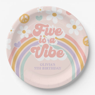 Retro Regenboog Vijf is een Vibe 5e Verjaardag Papieren Bordje