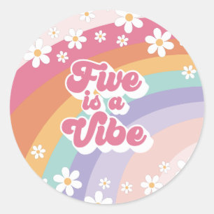 Retro Regenboog Vijf is een Vibe 5e Verjaardag Ronde Sticker