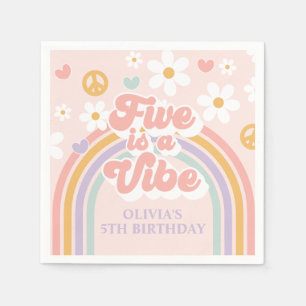 Retro Regenboog Vijf is een Vibe 5e Verjaardag Servet