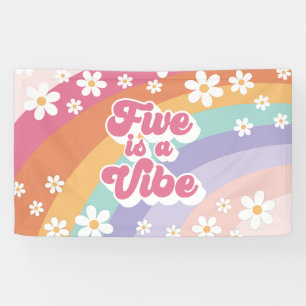 Retro Regenboog Vijf is een Vibe 5e Verjaardag Spandoek