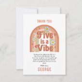 Retro Regenboog VIJF is een Vibe Groovy 5de Verjaa Bedankkaart (Voorkant)