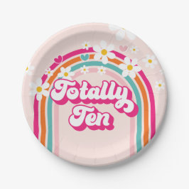Retro Regenboog Volledig Tien 10e Verjaardag Papieren Bordje
