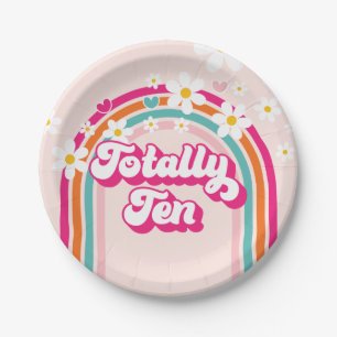 Retro Regenboog Volledig Tien 10e Verjaardag Papieren Bordje