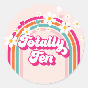 Retro Regenboog Volledig Tien 10e Verjaardag Ronde Sticker