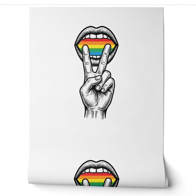 Retro Regenboog Vrede Hand Pride Vector T-shirt_1 Behang (Afrollen)
