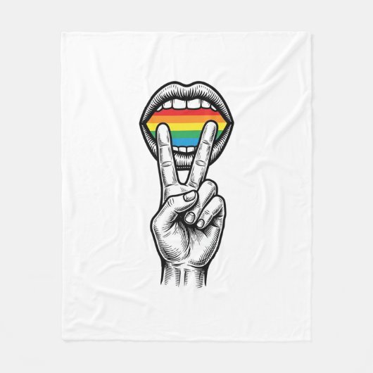 Retro Regenboog Vrede Hand Pride Vector T-shirt_1 Fleece Deken (Voorkant)