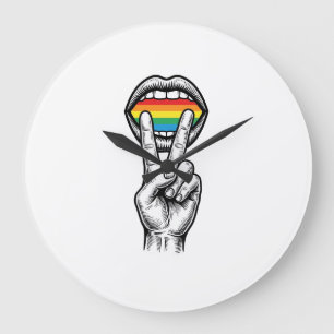 Retro Regenboog Vrede Hand Pride Vector T-shirt_1 Grote Klok