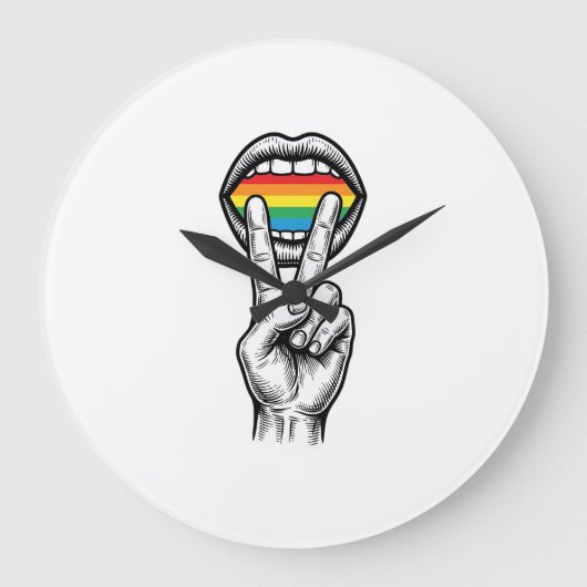 Retro Regenboog Vrede Hand Pride Vector T-shirt_1 Grote Klok (Voorkant)