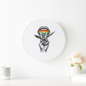 Retro Regenboog Vrede Hand Pride Vector T-shirt_1 Grote Klok (Huis)