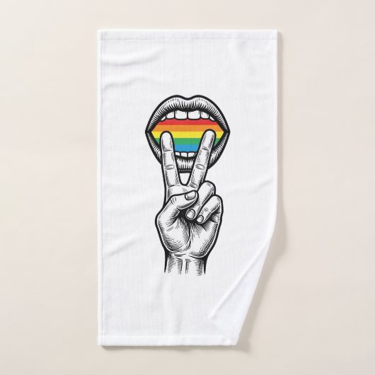 Retro Regenboog Vrede Hand Pride Vector T-shirt_1 Handdoek (Handdoek)