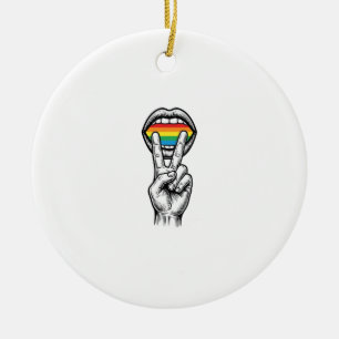 Retro Regenboog Vrede Hand Pride Vector T-shirt_1 Keramisch Ornament