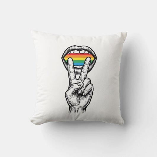 Retro Regenboog Vrede Hand Pride Vector T-shirt_1 Kussen (Voorkant)