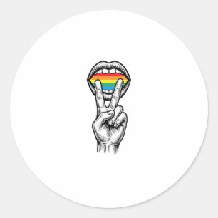 Retro Regenboog Vrede Hand Pride Vector T-shirt_1 Ronde Sticker