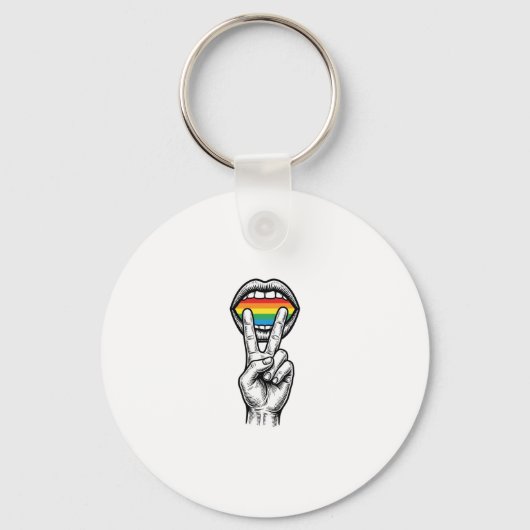 Retro Regenboog Vrede Hand Pride Vector T-shirt_1 Sleutelhanger (Voorkant)