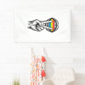 Retro Regenboog Vrede Hand Pride Vector T-shirt_1 Spandoek (Insitu)