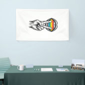 Retro Regenboog Vrede Hand Pride Vector T-shirt_1 Spandoek (Beurs)