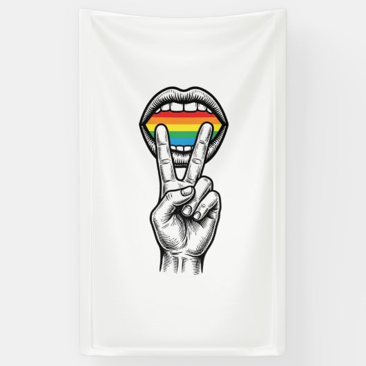 Retro Regenboog Vrede Hand Pride Vector T-shirt_1 Spandoek (Verticaal)