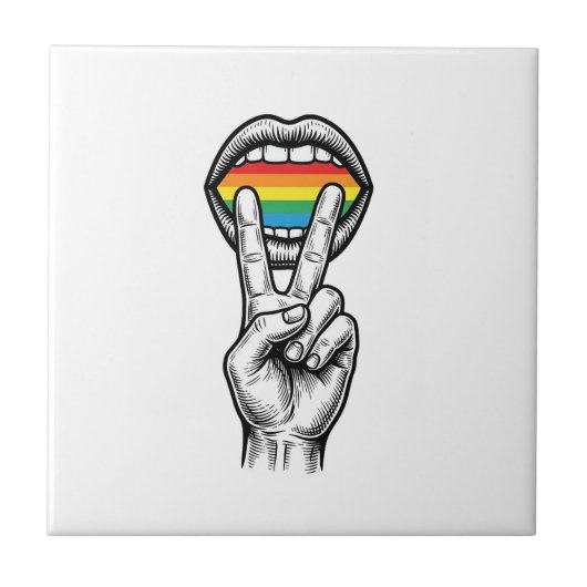 Retro Regenboog Vrede Hand Pride Vector T-shirt_1 Tegeltje (Voorkant)