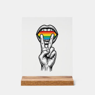 Retro Regenboog Vrede Hand Trots Vector T-shirt_1 Acryl Bord