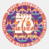 Retro Regenboog Vredesbord Aangepaste 70e Verjaard Ronde Sticker (Voorkant)