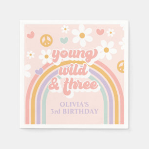 Retro Regenboog Young Wild Drie 3de Verjaardag Servet