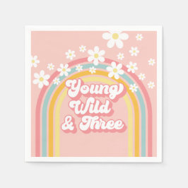 Retro Regenboog Young Wild en Drie 3e Verjaardag Servet