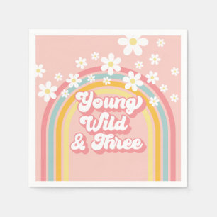 Retro Regenboog Young Wild en Drie 3e Verjaardag Servet