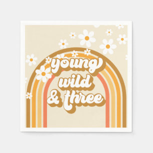 Retro Regenboog Young Wild en Drie Verjaardag Papi Servet