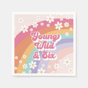 Retro Regenboog Young Wild en Zes 6de Verjaardag Servet