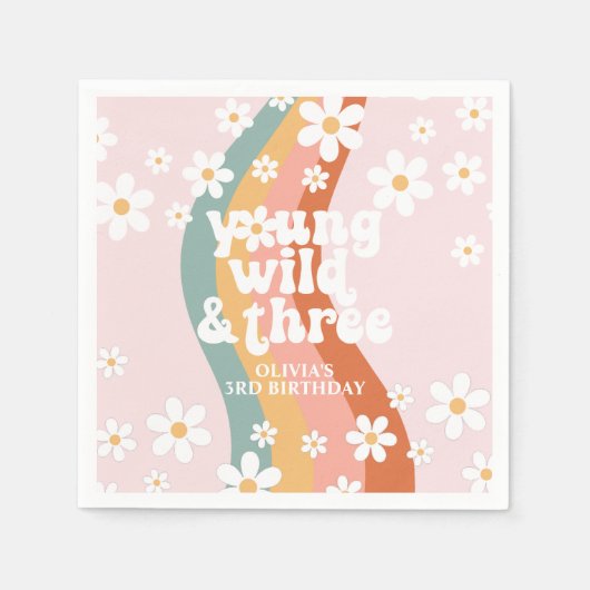 Retro Regenboog Young Wild Three Madeliefje Servet (Voorkant)
