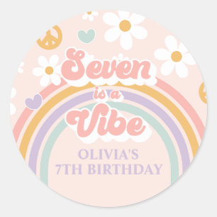 Retro Regenboog Zeven is een Vibe 7e Verjaardag Ronde Sticker