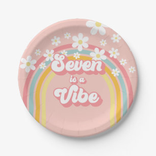 Retro Regenboog Zeven is een Vibe Groovy 7e Verjaa Papieren Bordje