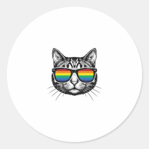 Retro regenboog zonnebril kat Pride T-shirt ontwer Ronde Sticker