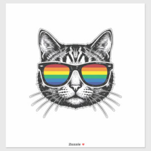 Retro regenboog zonnebril kat Pride T-shirt ontwer Sticker