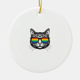 Retro regenboog zonnebril kat trots shirt ontwerp_ keramisch ornament